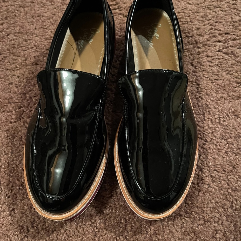 Black Patent woman loafers size 8 1/2. Reduced price.